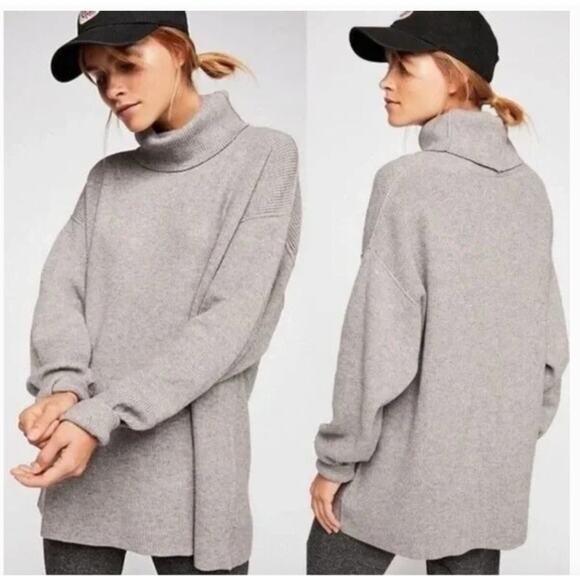 Free People Sweater Womens Small Gray Softly Structured Turtleneck Oversized - Picture 1 of 10